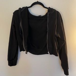 F21 Cropped Black Zip Up Hoodie
